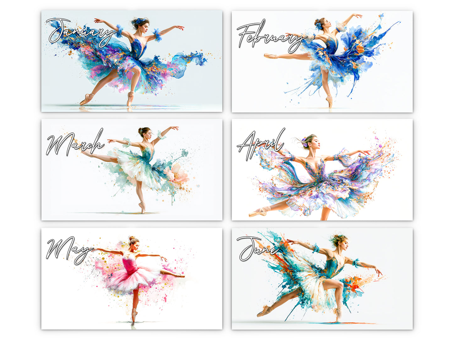 2027 Ballerina Wall Calendar by Kaleidoscope Artisan – Graceful Watercolor Motion with Holidays