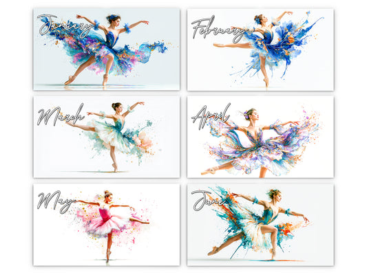 2027 Ballerina Wall Calendar by Kaleidoscope Artisan – Graceful Watercolor Motion with Holidays