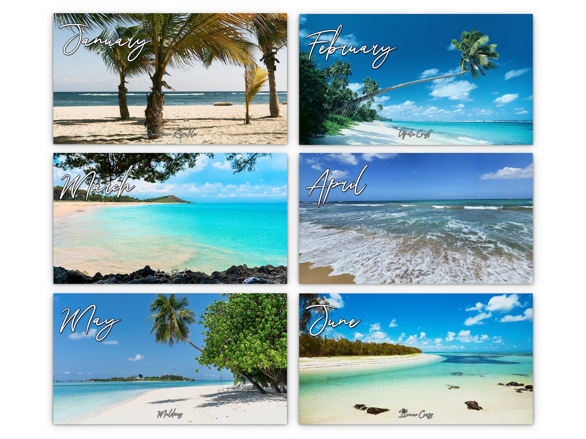 Beaches Photography 2027 wall calendar monthly artwork preview January through June
