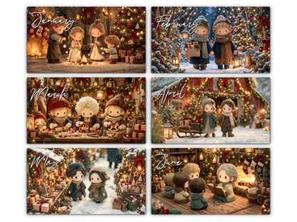 Christmas Wonder 2027 wall calendar monthly artwork preview January through June