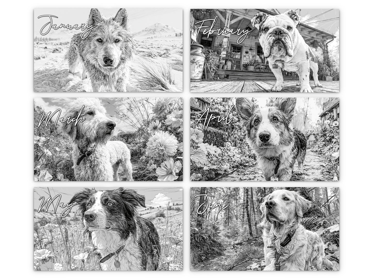 2027 Dog Lover Sketches Wall Calendar by Kaleidoscope Artisan – Faithful Companions with Holidays