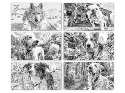 Dog Lover Sketches 2027 wall calendar monthly artwork preview January through June