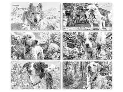 Dog Lover Sketches 2027 wall calendar monthly artwork preview January through June