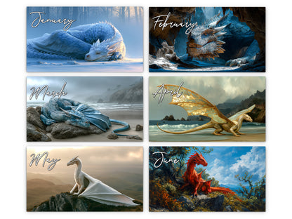 Dragon 2027 wall calendar monthly artwork preview January through June
