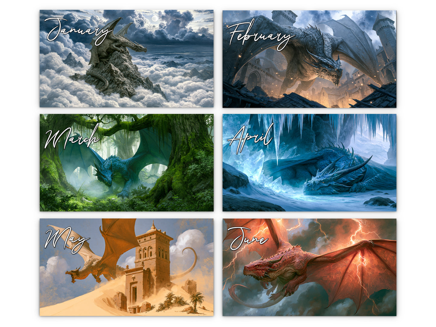 2027 Dragon’s Reign Wall Calendar by Kaleidoscope Artisan – Ancient Fire with Holidays