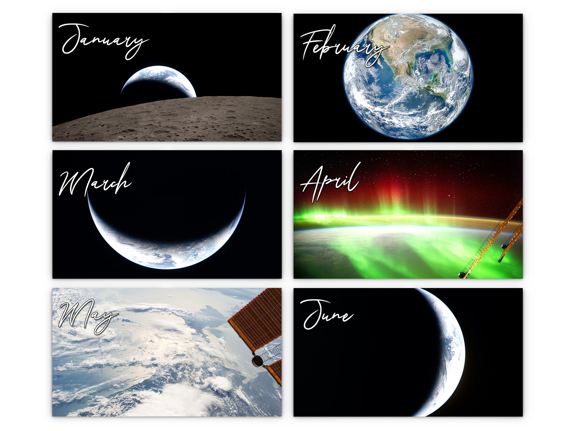 Earth Vistas Photography 2027 wall calendar monthly artwork preview January through June