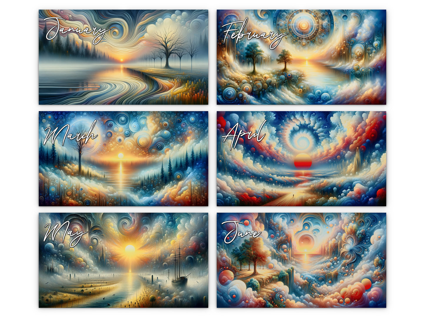 Edge of Eternity 2027 wall calendar monthly artwork preview January through June