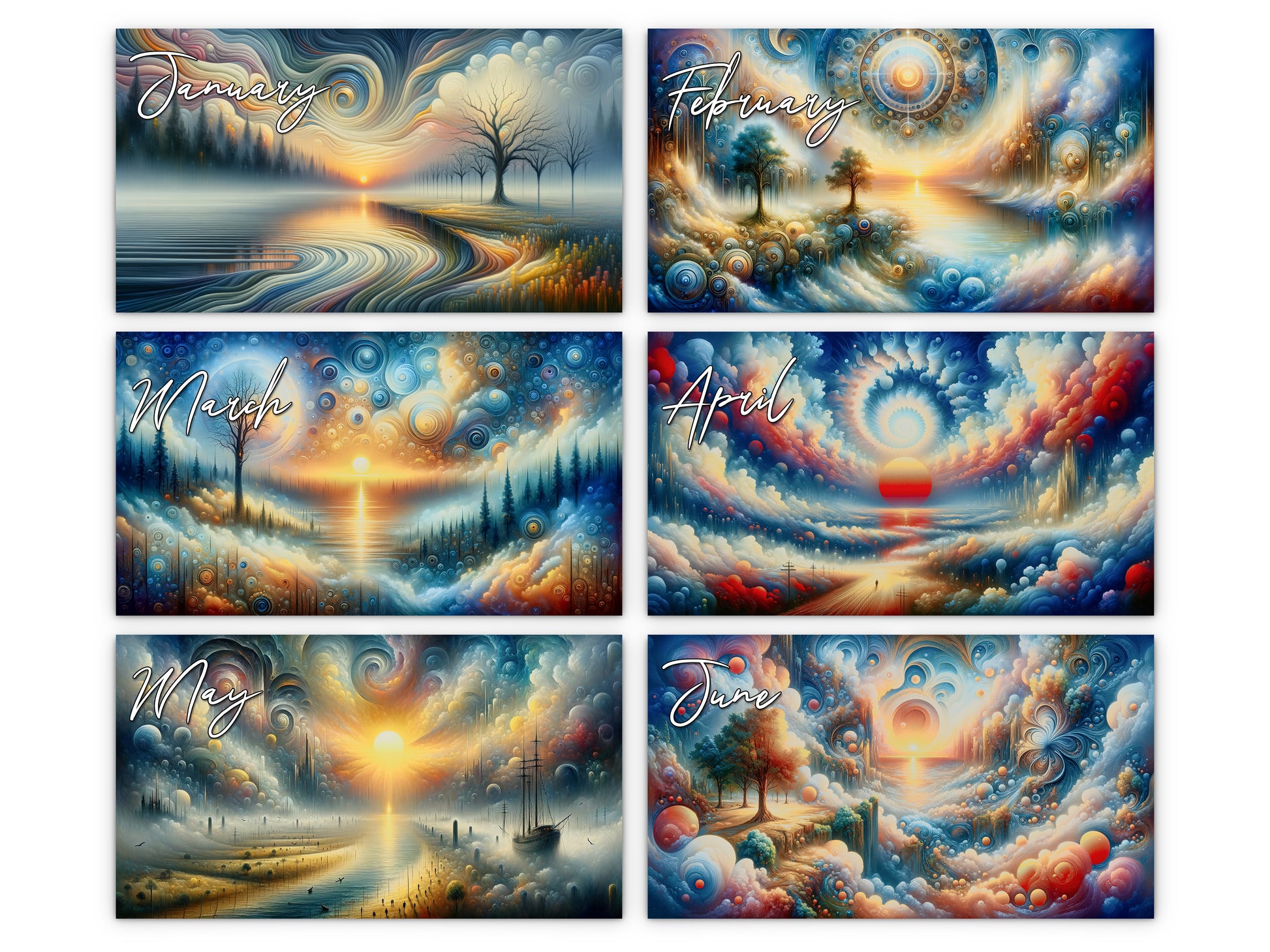 Edge of Eternity 2027 wall calendar monthly artwork preview January through June