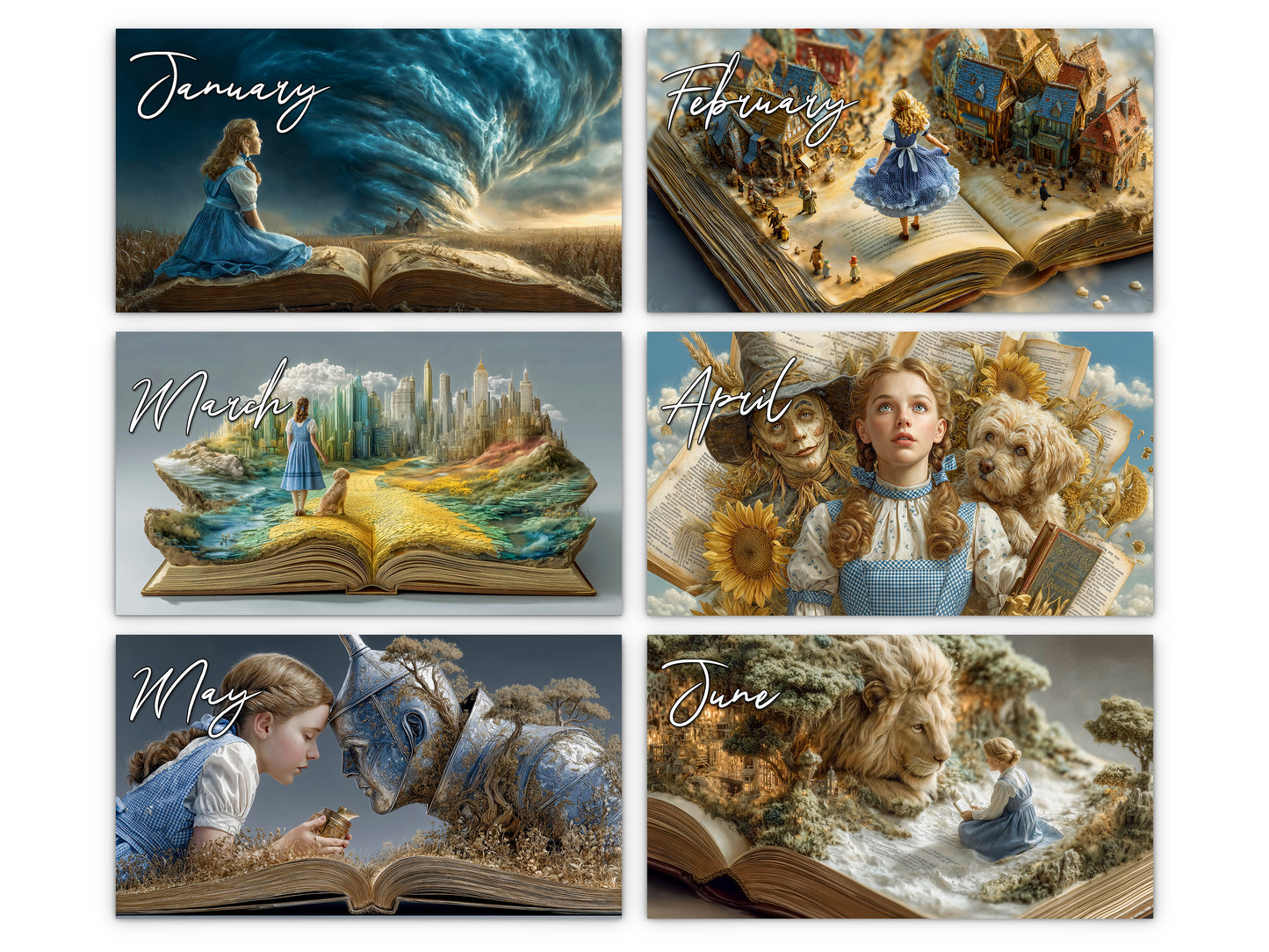 Emerald City Books 2027 wall calendar monthly artwork preview January through June
