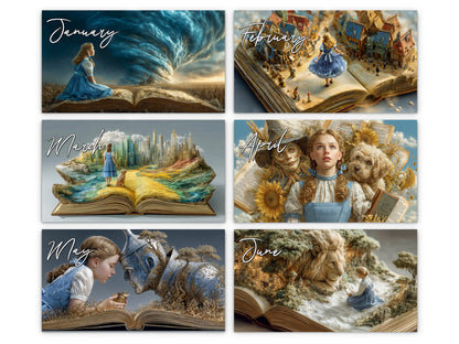 Emerald City Books 2027 wall calendar monthly artwork preview January through June