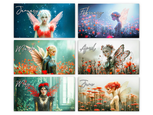 Fairy Dream 2027 wall calendar monthly artwork preview January through June