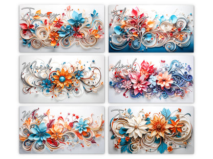 Calendario de pared Floral Grace 2026 de Kaleidoscope Artisan: Floración elegante con festividades