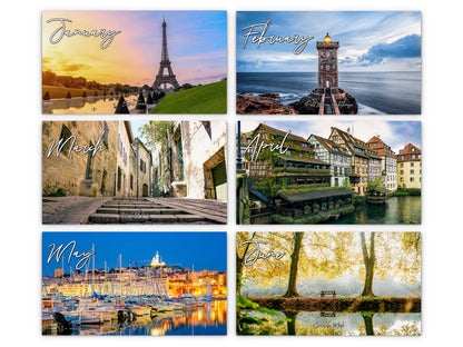 France Vistas Photography 2027 wall calendar monthly artwork preview January through June