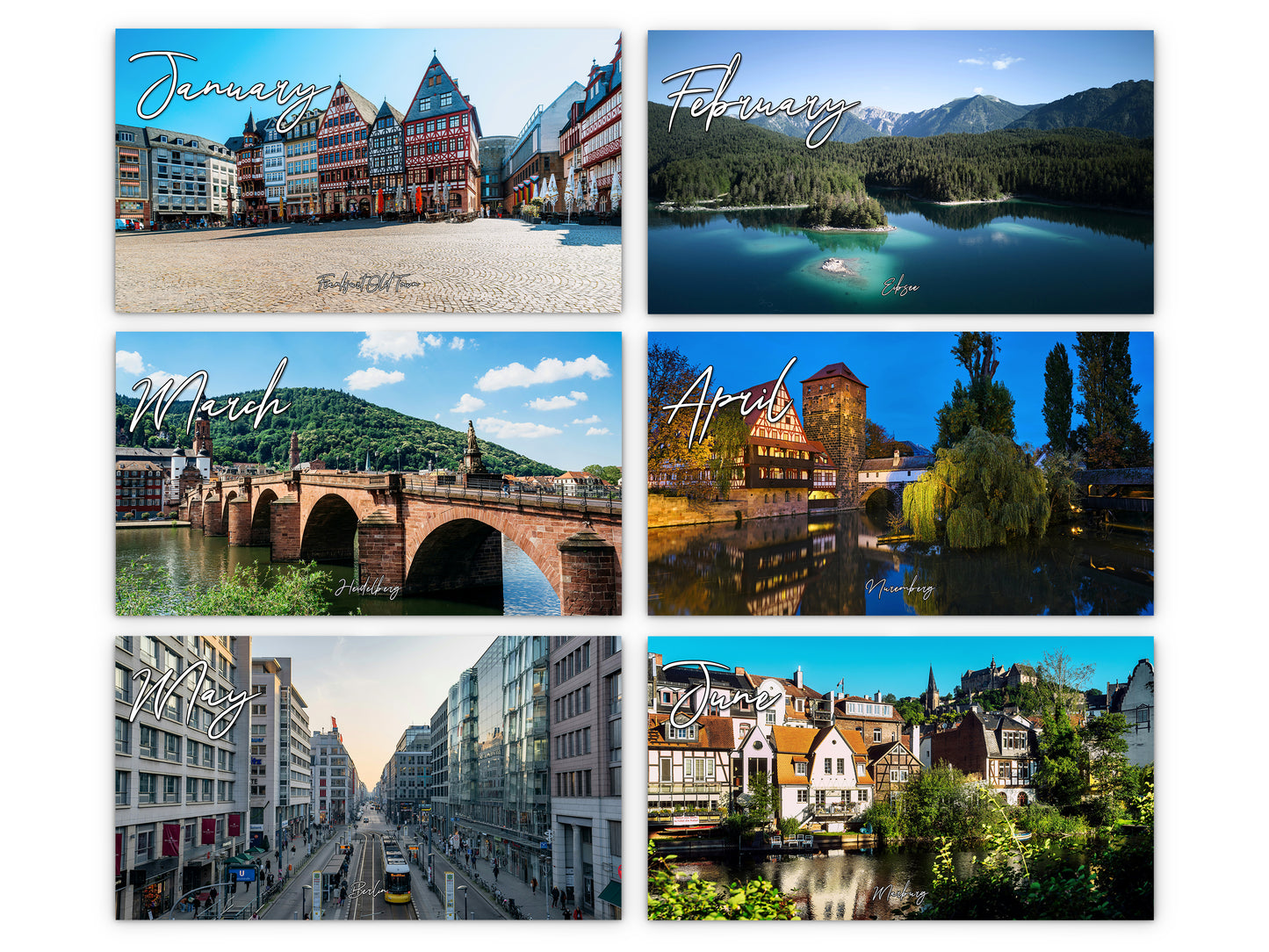 Germany Vistas Photography 2027 wall calendar monthly artwork preview January through June