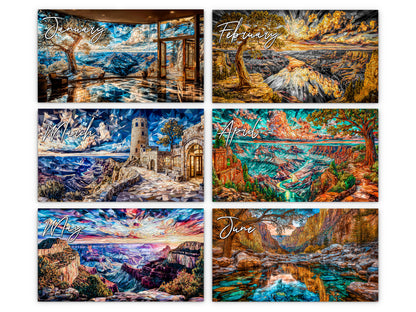 Grand Canyon Mosaic 2027 wall calendar monthly artwork preview January through June