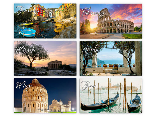 Italy Vistas Photography 2027 wall calendar monthly artwork preview January through June