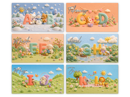 My ABC Adventure by Kaleidoscope Artisan - Playful Learning with Holidays 2027 wall calendar monthly artwork preview January through June