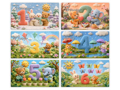 My Counting Adventure by Kaleidoscope Artisan - Playful Learning with Holidays 2027 wall calendar monthly artwork preview January through June