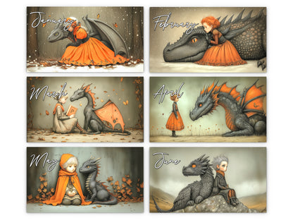 My Little Dragon Fantasy 2027 wall calendar monthly artwork preview January through June