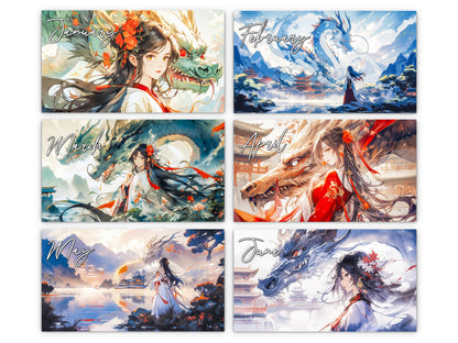 Mystic Skies 2027 wall calendar monthly artwork preview January through June