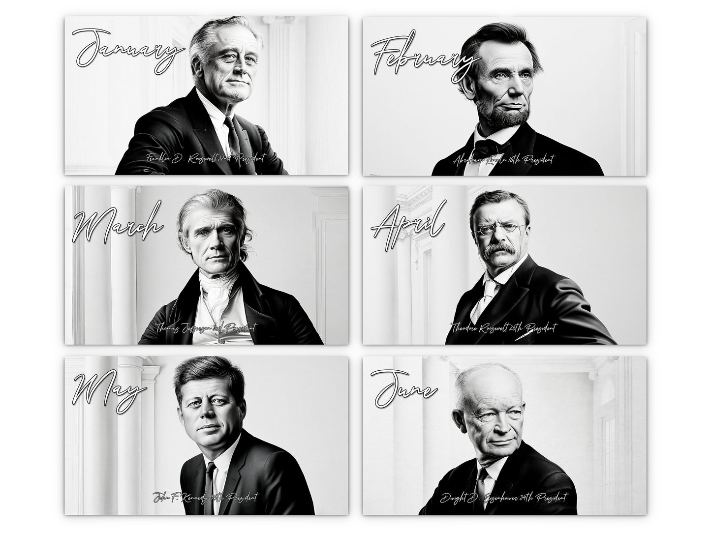 Presidential Legacy I 2027 wall calendar monthly artwork preview January through June
