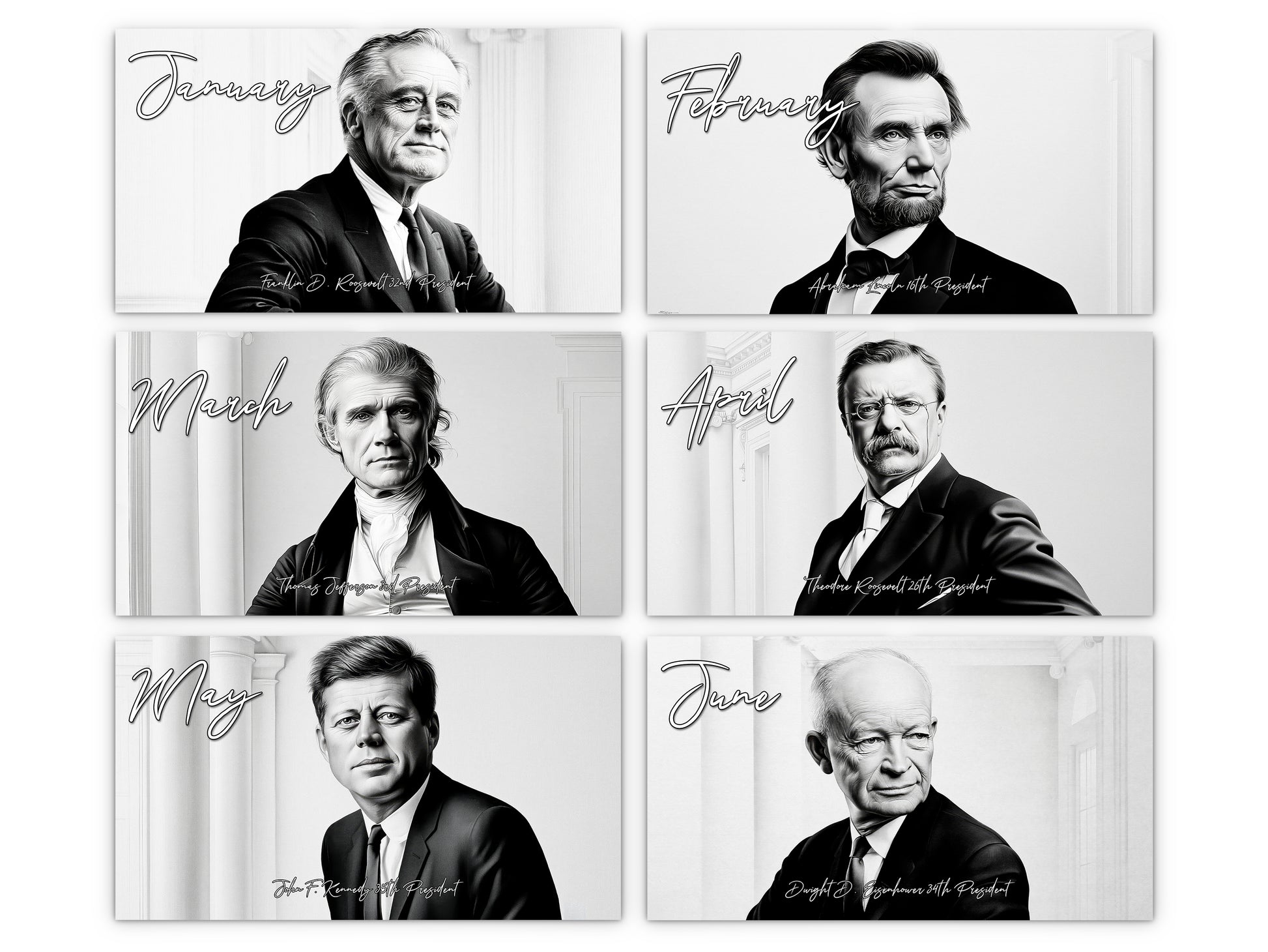 Presidential Legacy I 2027 wall calendar monthly artwork preview January through June