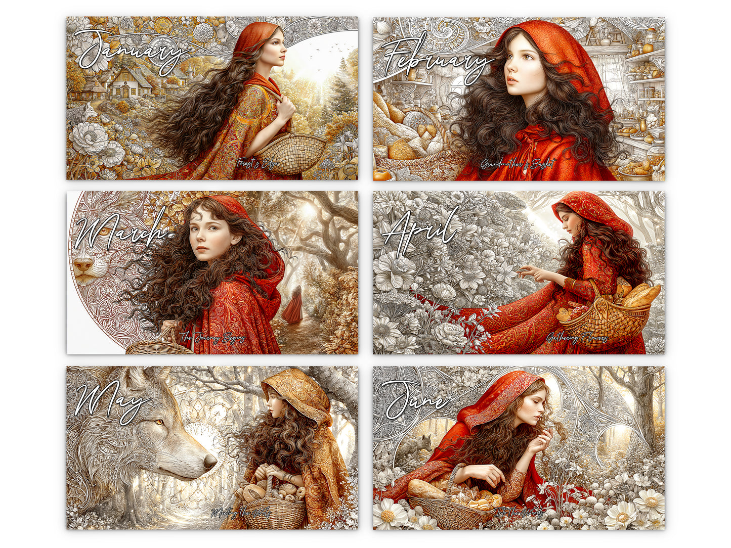 2027 Red Riding Hood Wall Calendar by Kaleidoscope Artisan – Enchanted Journey with Holidays