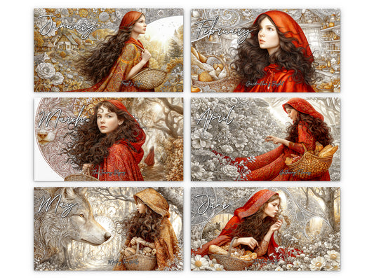 2027 Red Riding Hood Wall Calendar by Kaleidoscope Artisan – Enchanted Journey with Holidays