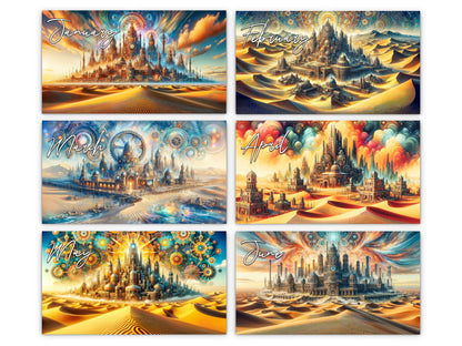 2027 Steampunk Sands Wall Calendar by Kaleidoscope Artisan – Desert Grandeur with Holidays