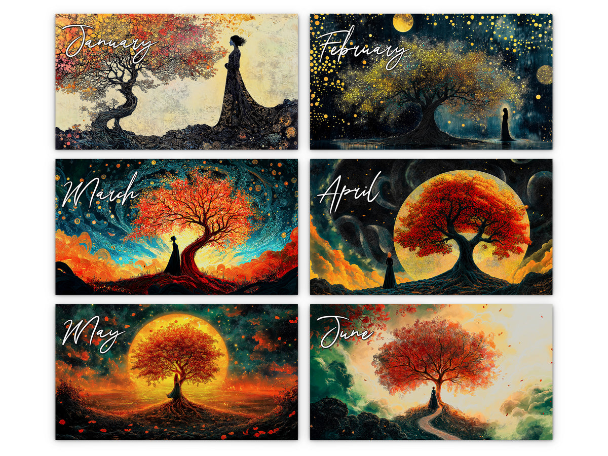 Tree of Life by Kaleidoscope Artisan - Enchanting Mystical Designs with Holidays 2027 wall calendar monthly artwork preview January through June