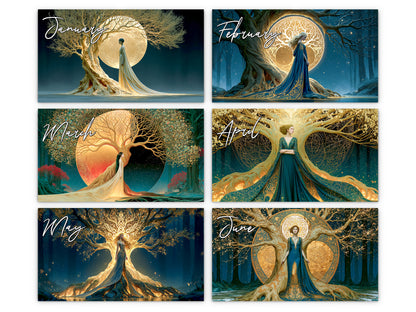 Tree of Life Sacred 2027 wall calendar monthly artwork preview January through June