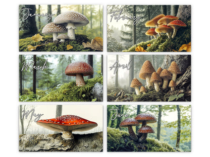 Wild Mushrooms 2027 wall calendar monthly artwork preview January through June