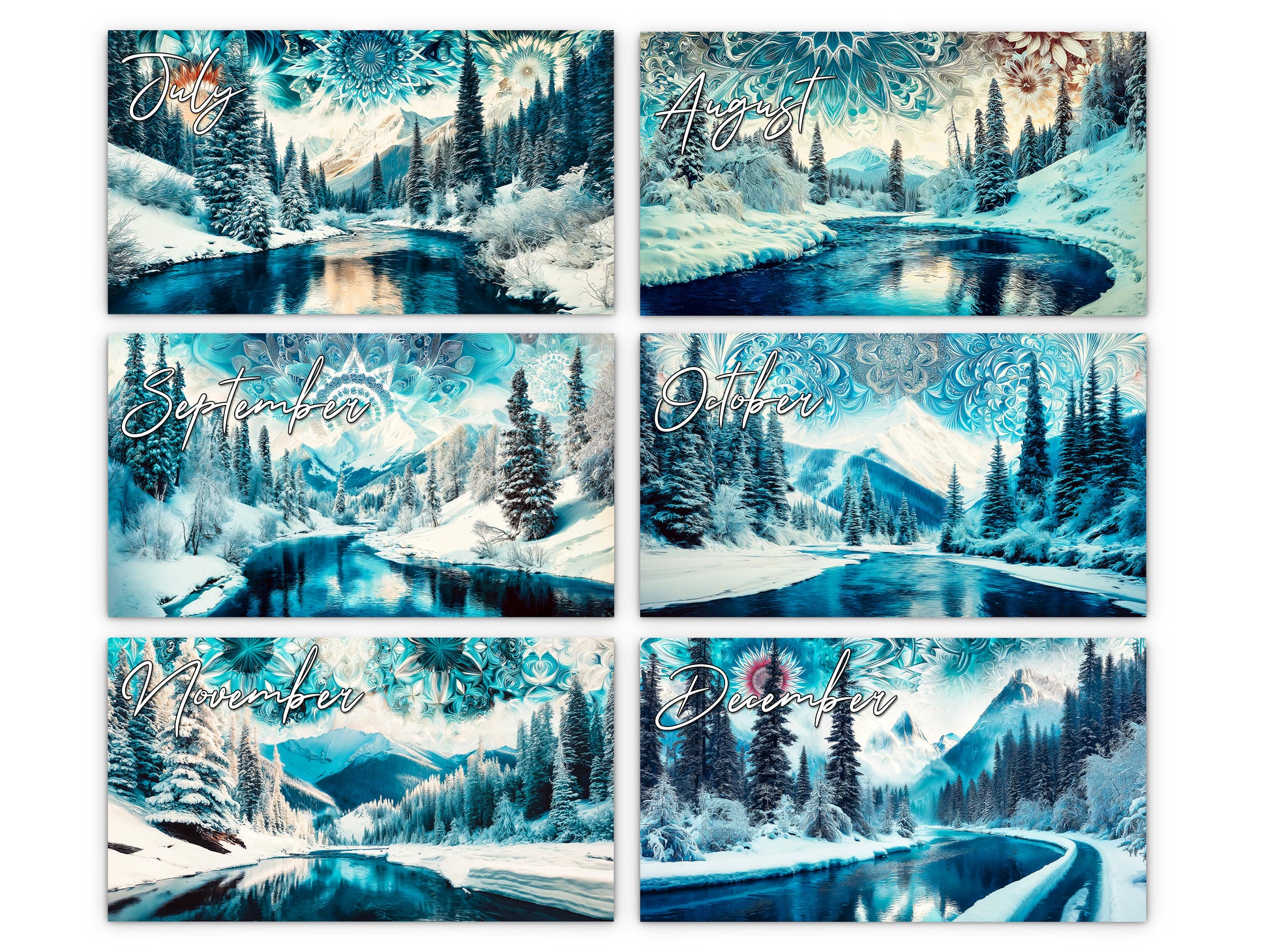 Alaska Embrace 2027 wall calendar monthly artwork preview July through December