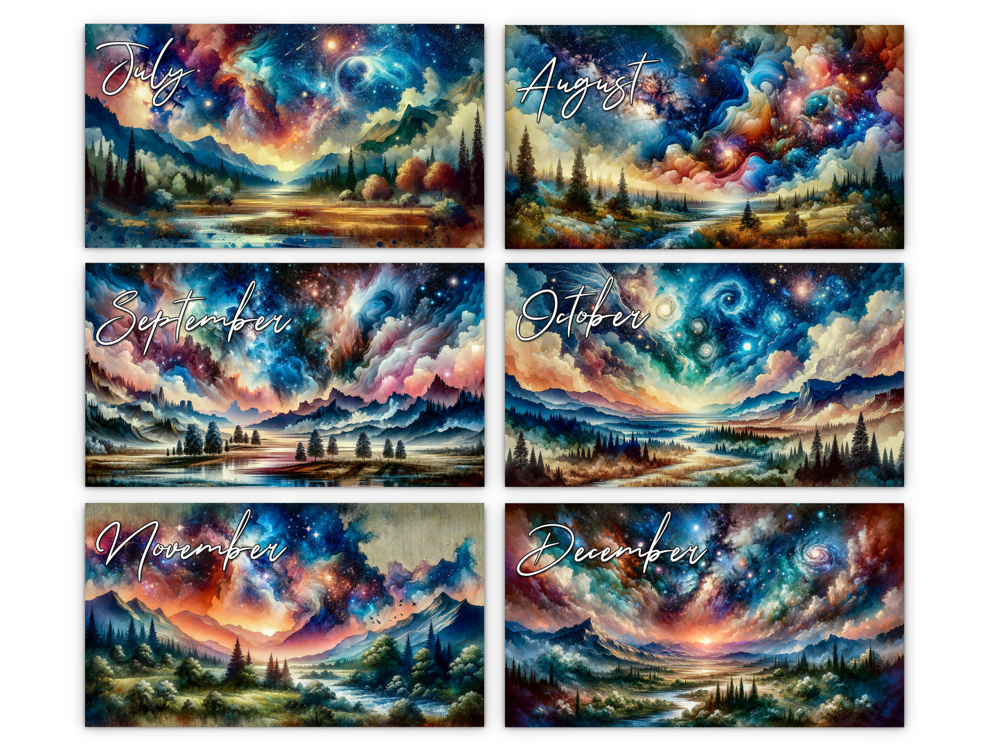 2027 Watercolor Horizons Wall Calendar by Kaleidoscope Artisan – Ethereal Landscape Art with Holidays