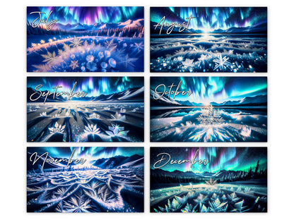 Alaska Celestial Dance 2027 wall calendar monthly artwork preview July through December