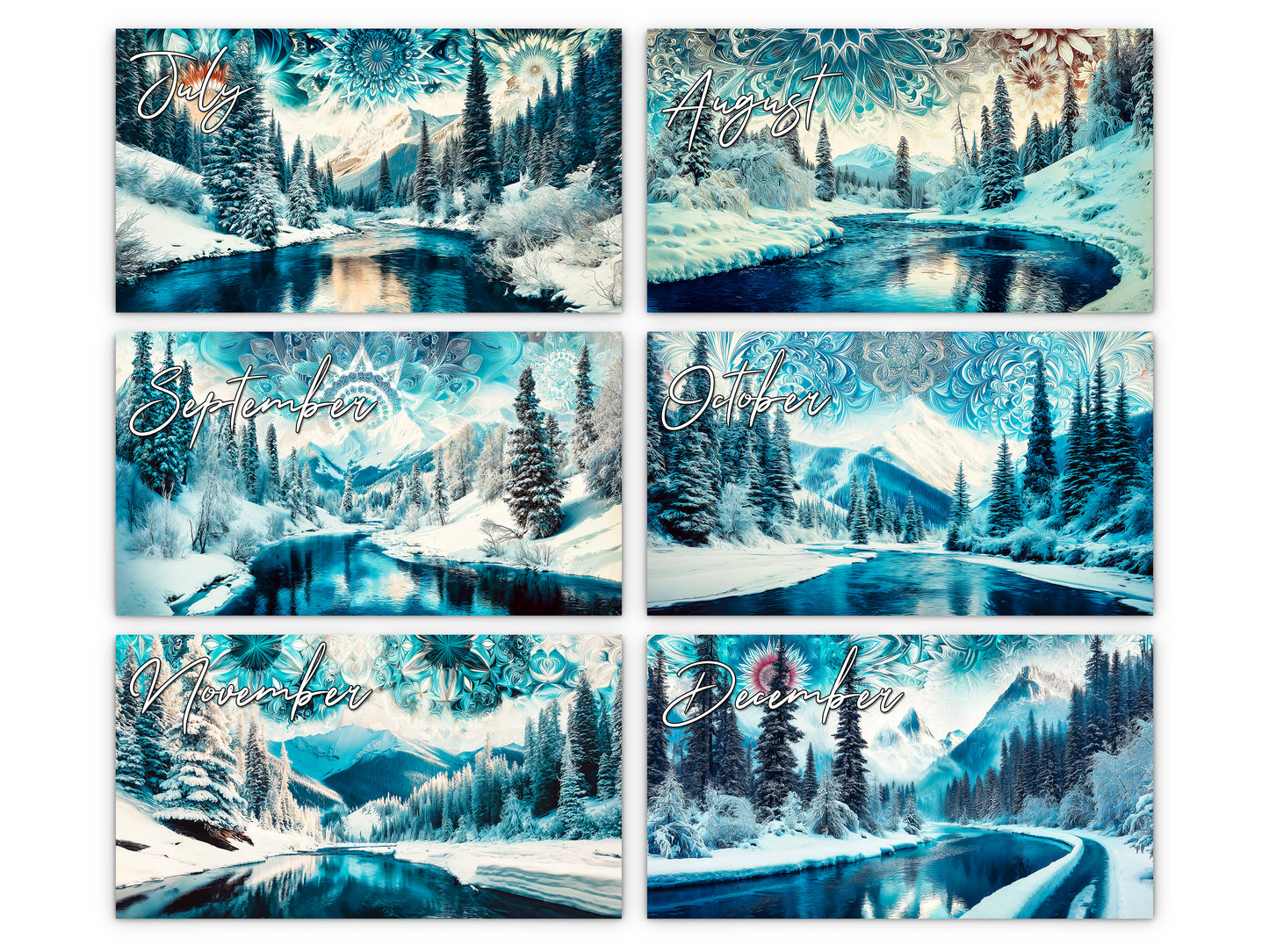 Alaska Embrace 2027 wall calendar monthly artwork preview July through December