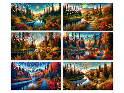 Alaska's Autumn 2027 wall calendar monthly artwork preview July through December