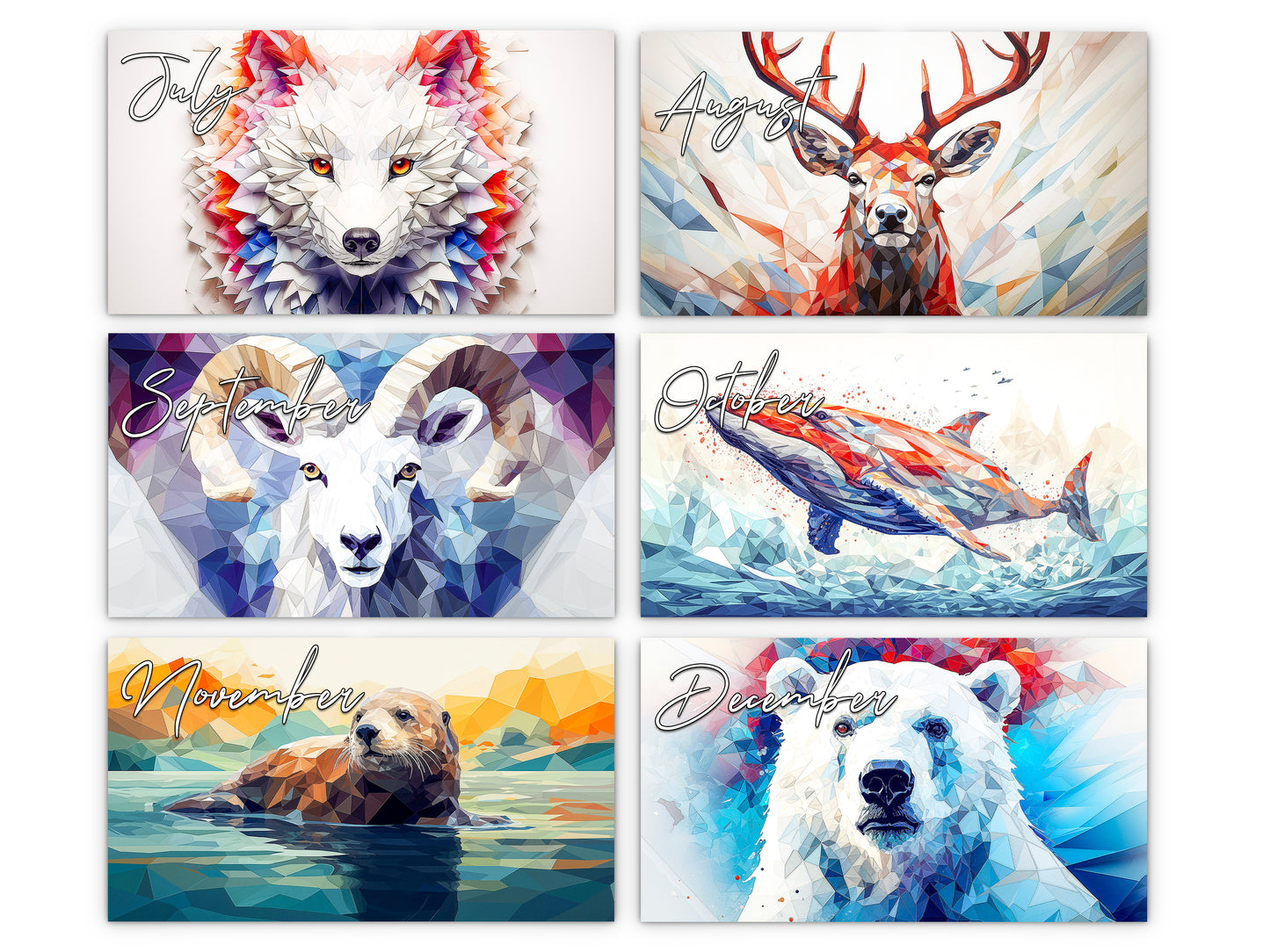 Calendario de pared de vida silvestre de Alaska 2026 de Kaleidoscope Artisan: animales geométricos vibrantes con festividades