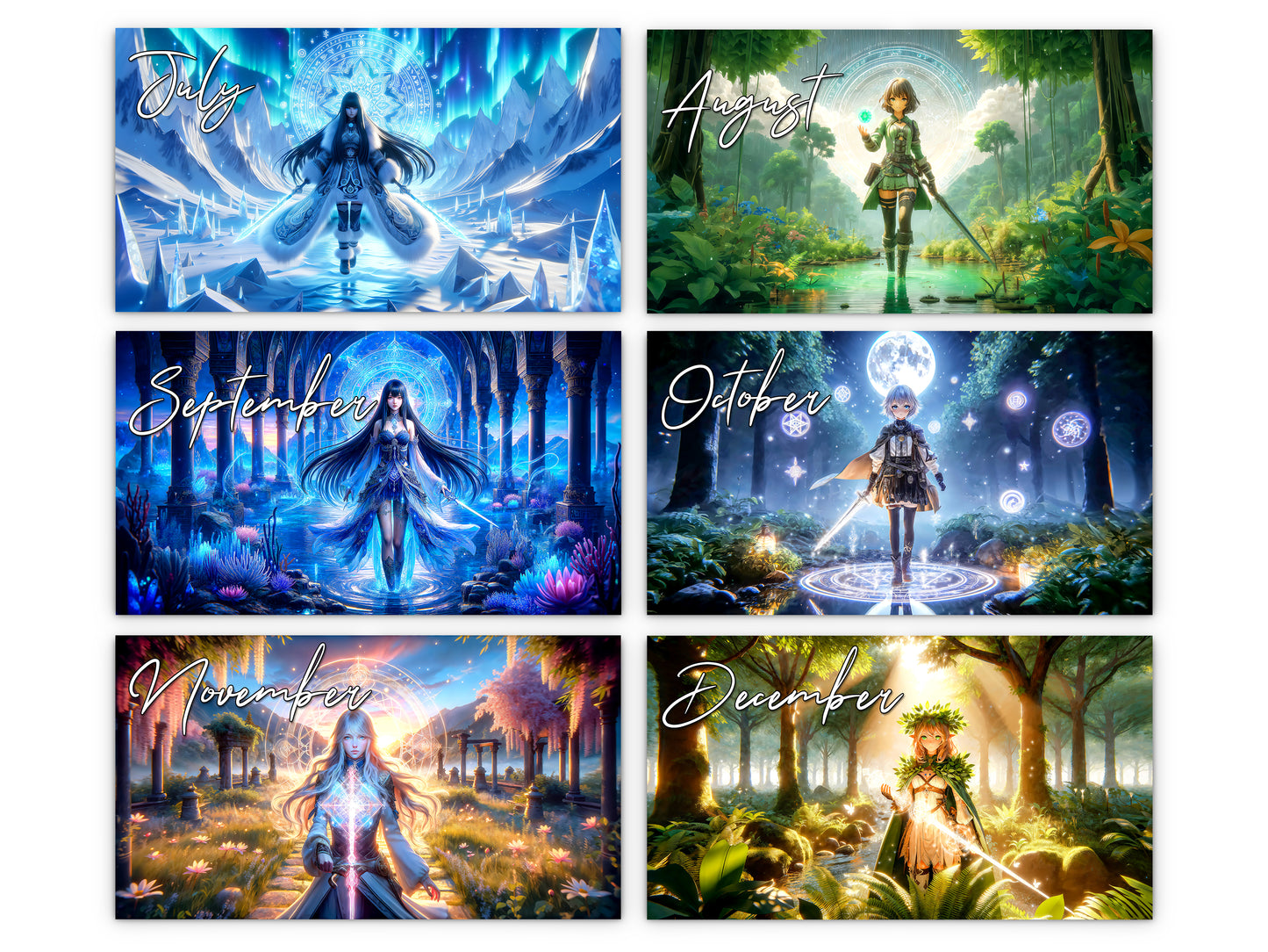 Anime Horizons 2027 wall calendar monthly artwork preview July through December