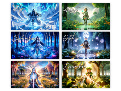 Anime Horizons 2027 wall calendar monthly artwork preview July through December