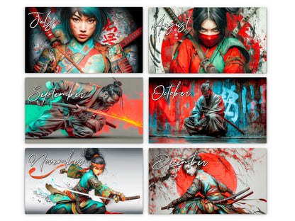 2027 Anime Ronin Wall Calendar by Kaleidoscope Artisan – Warrior Spirit with Holidays