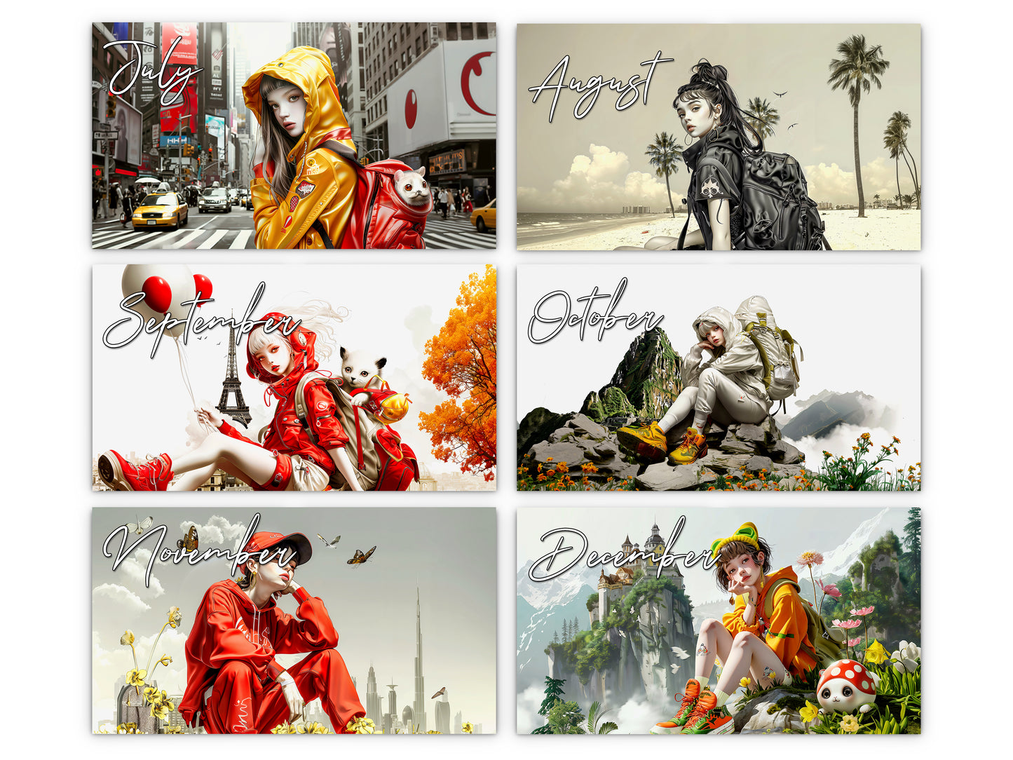 Anime Tourist 2027 wall calendar monthly artwork preview July through December
