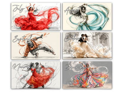 Art of Dance 2027 wall calendar monthly artwork preview July through December