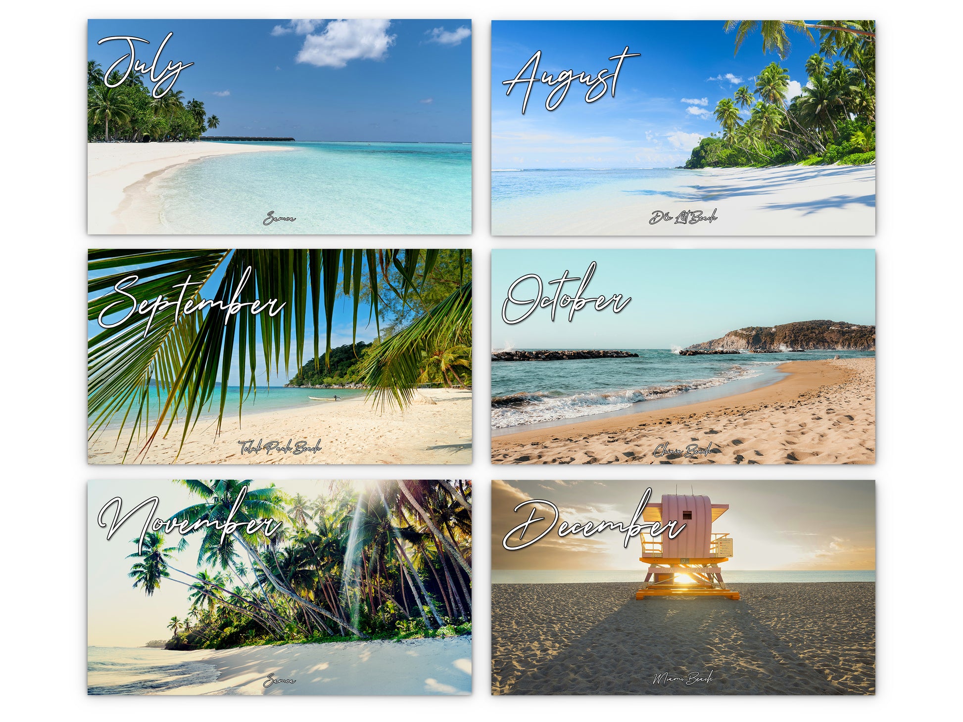 Beaches Photography 2027 wall calendar monthly artwork preview July through December