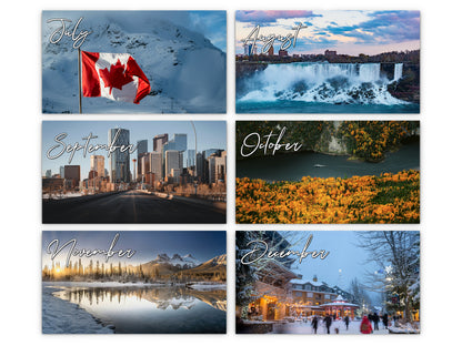 Canada Vistas by Kaleidoscope Artisan - Cities and Landscapes with Holidays 2027 wall calendar monthly artwork preview July through December