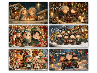 Christmas Wonder 2027 wall calendar monthly artwork preview July through December