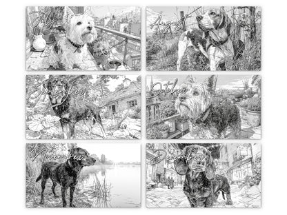 Dog Lover Sketches 2027 wall calendar monthly artwork preview July through December