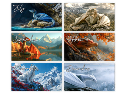 Dragon 2027 wall calendar monthly artwork preview July through December