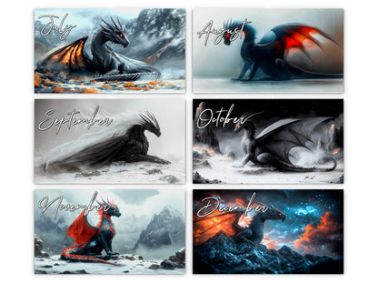 Dragon Dark 2027 wall calendar monthly artwork preview July through December