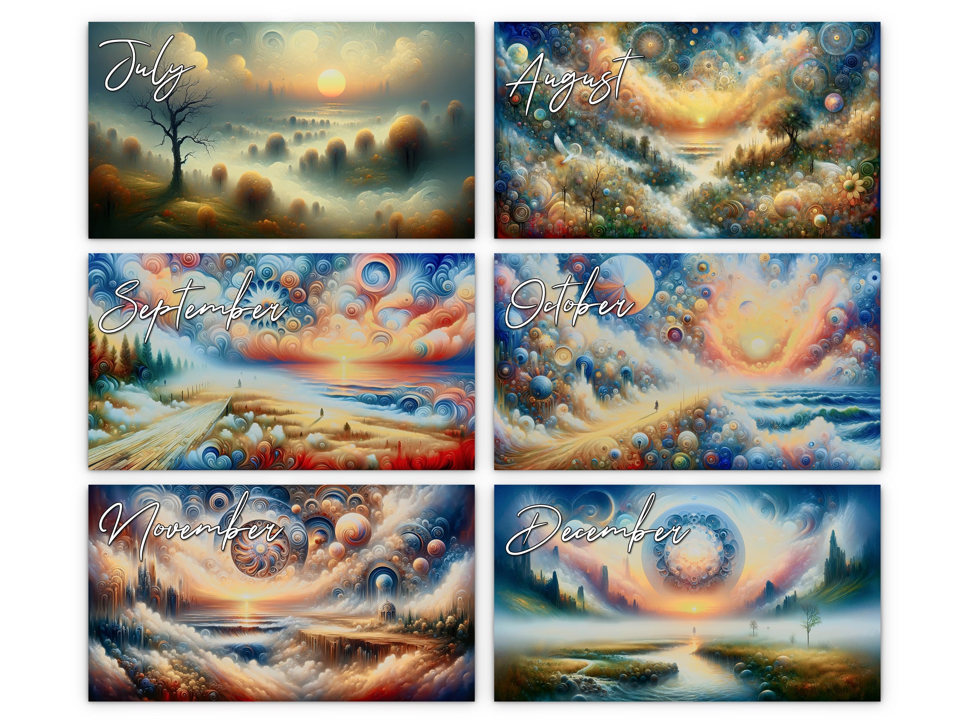 Edge of Eternity 2027 wall calendar monthly artwork preview July through December